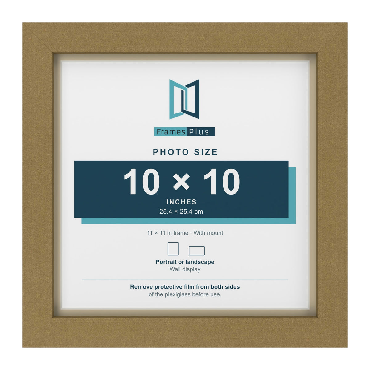 Gold 11 x 11 inch picture frame with an ivory mount for a 10 x 10 inch photo