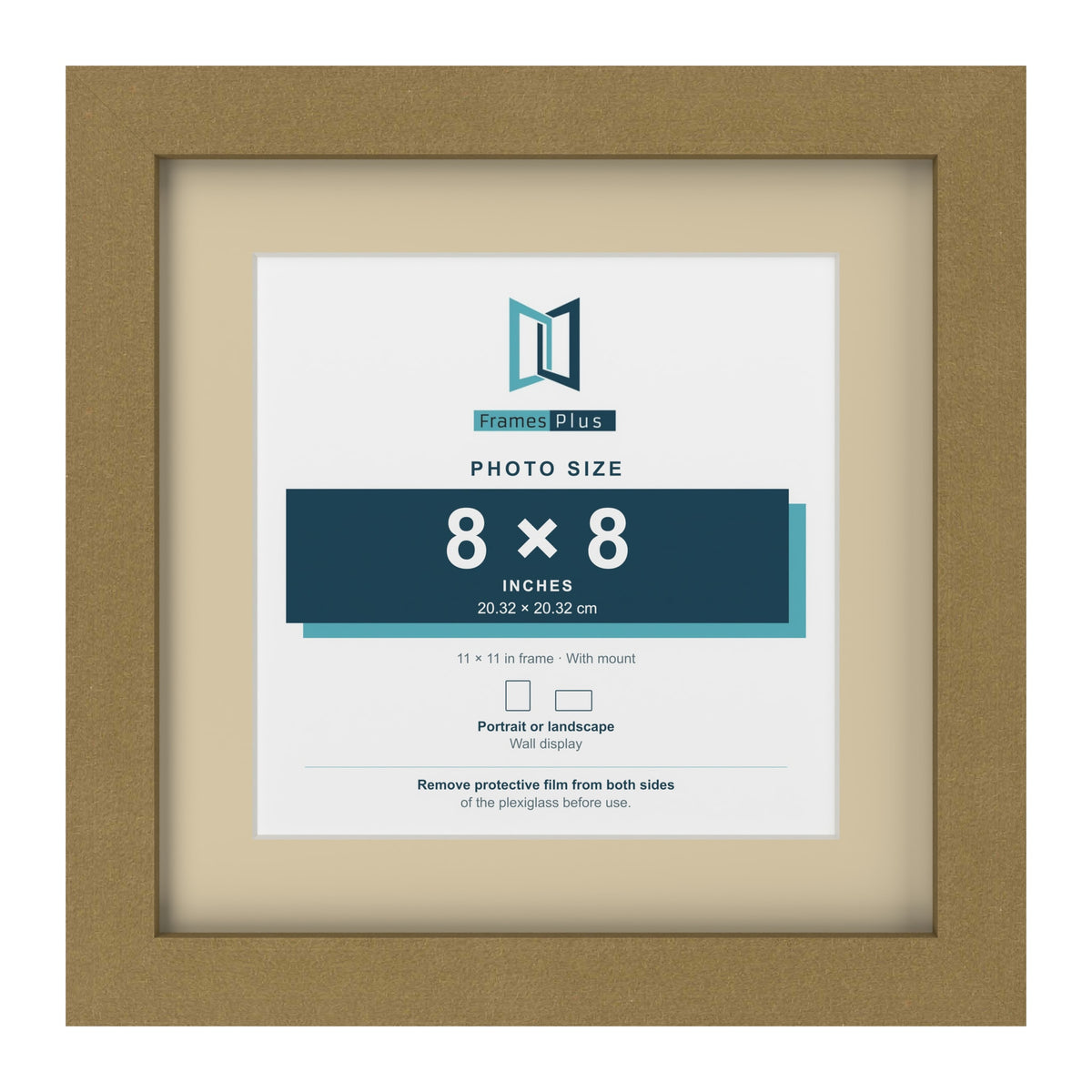 Gold 11 x 11 inch picture frame with an ivory mount for an 8 x 8 inch photo