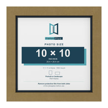 Gold 11 x 11 inch picture frame with a Pacific Blue mount for a 10 x 10 inch photo