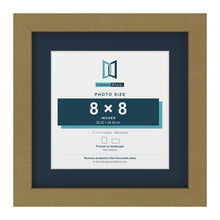 Gold 11 x 11 inch picture frame with a Pacific Blue mount for an 8 x 8 inch photo