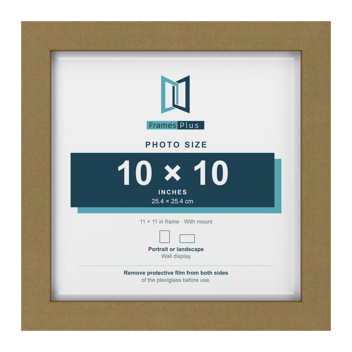 Gold 11 x 11 inch picture frame with a white mount for a 10 x 10 inch photo