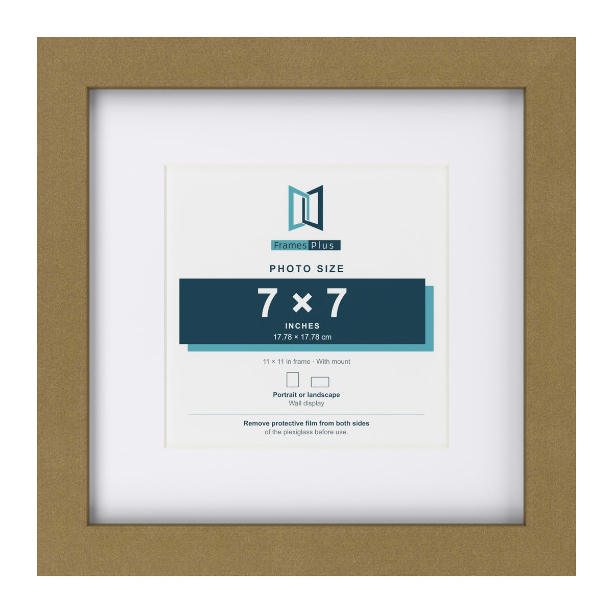 Gold 11 x 11 inch picture frame with a white mount for a 7 x 7 inch photo