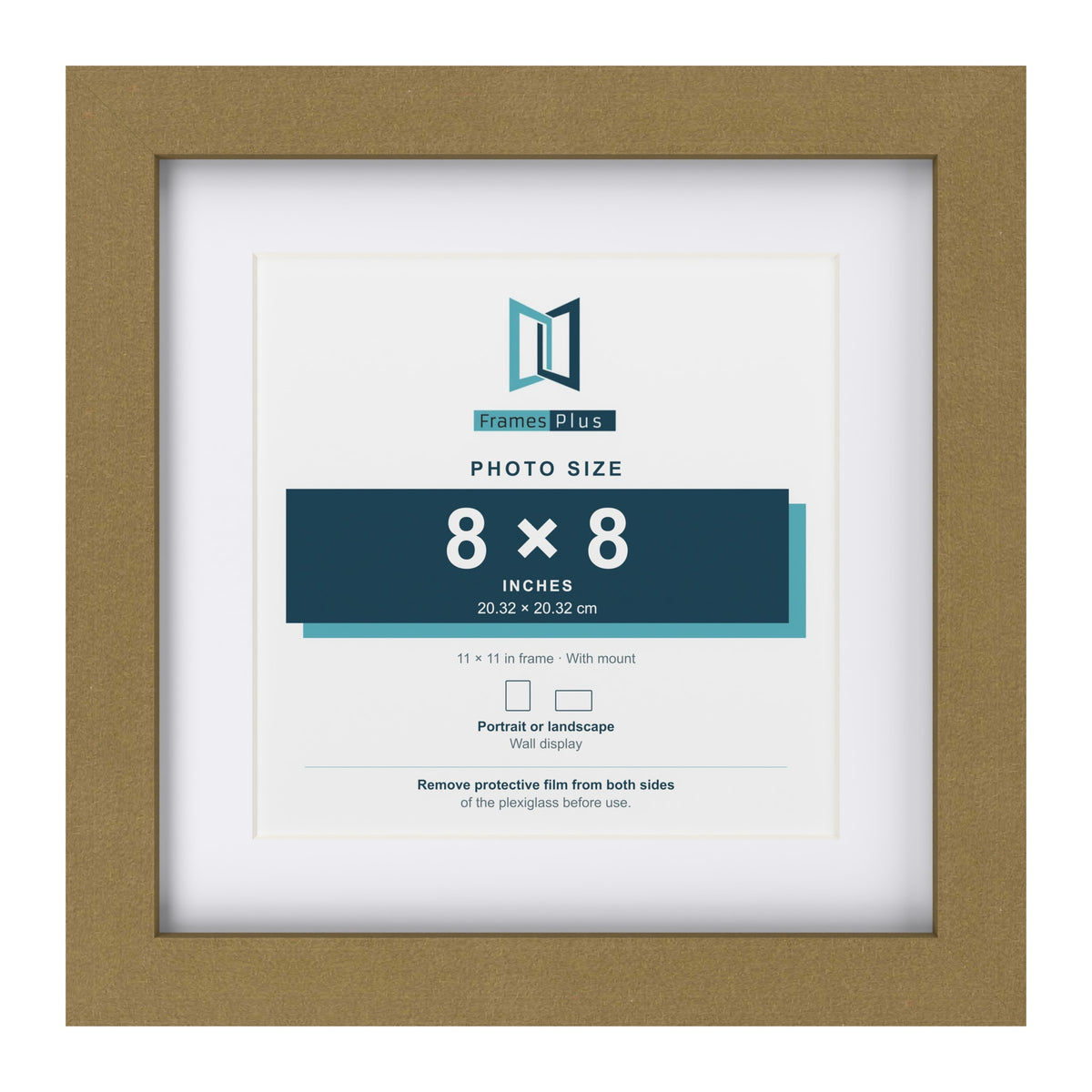 Gold 11 x 11 inch picture frame with a white mount for a 8 x 8 inch photo