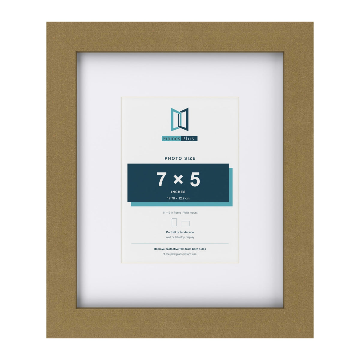 Gold 11 x 9 inch picture frame with a white mount for a 7 x 5 inch photo
