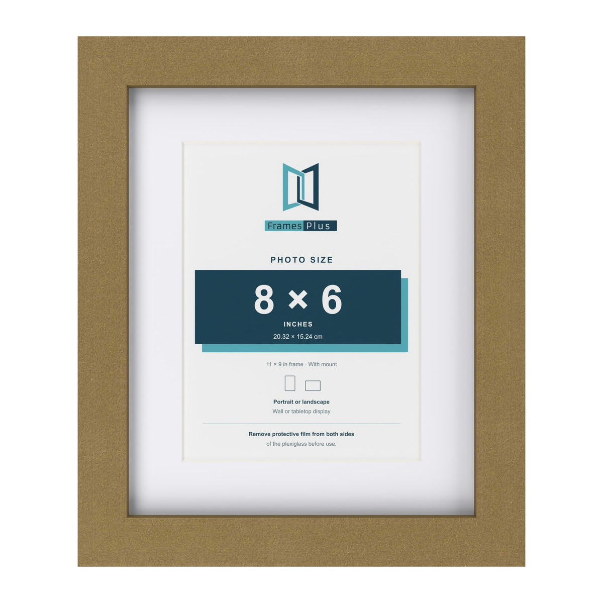 Gold 11 x 9 inch picture frame with a white mount for an 8 x 6 inch photo