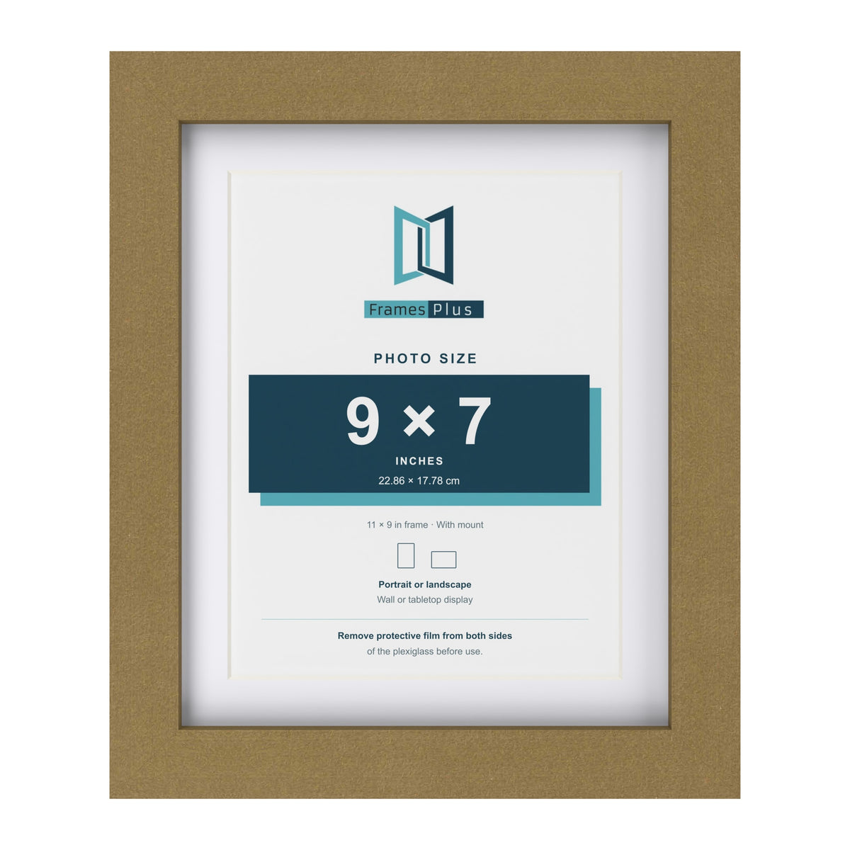 Gold 11 x 9 inch picture frame with a white mount for a 9 x 7 inch photo