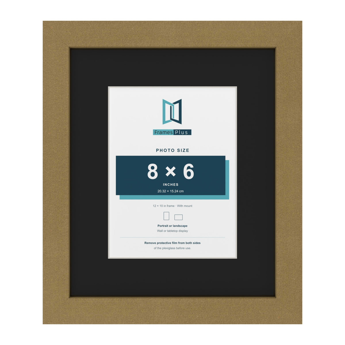 Gold 12 x 10 inch picture frame with a black mount for an 8 x 6 inch photo