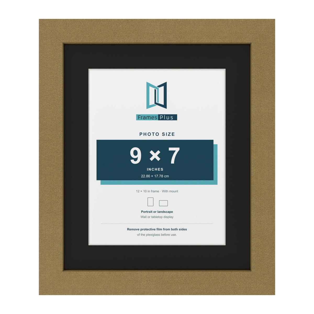 Gold 12 x 10 inch picture frame with a black mount for a 9 x 7 inch photo