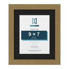 Gold 12 x 10 inch picture frame with a black mount for a 9 x 7 inch photo