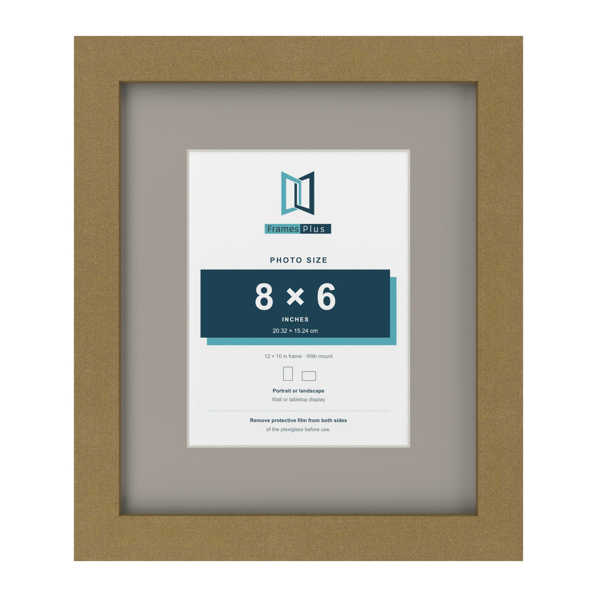 Gold 12 x 10 inch picture frame with a Dawn Grey mount for an 8 x 6 inch photo