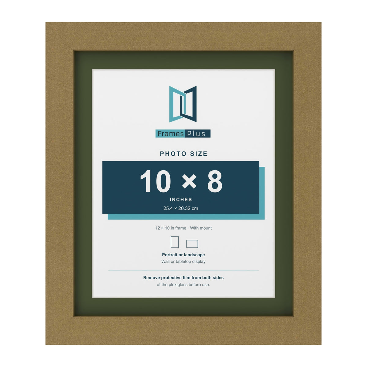 Gold 12 x 10 inch picture frame with a green mount for a 10 x 8 inch photo