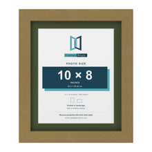 Gold 12 x 10 inch picture frame with a green mount for a 10 x 8 inch photo