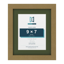 Gold 12 x 10 inch picture frame with a green mount for a 9 x 7 inch photo