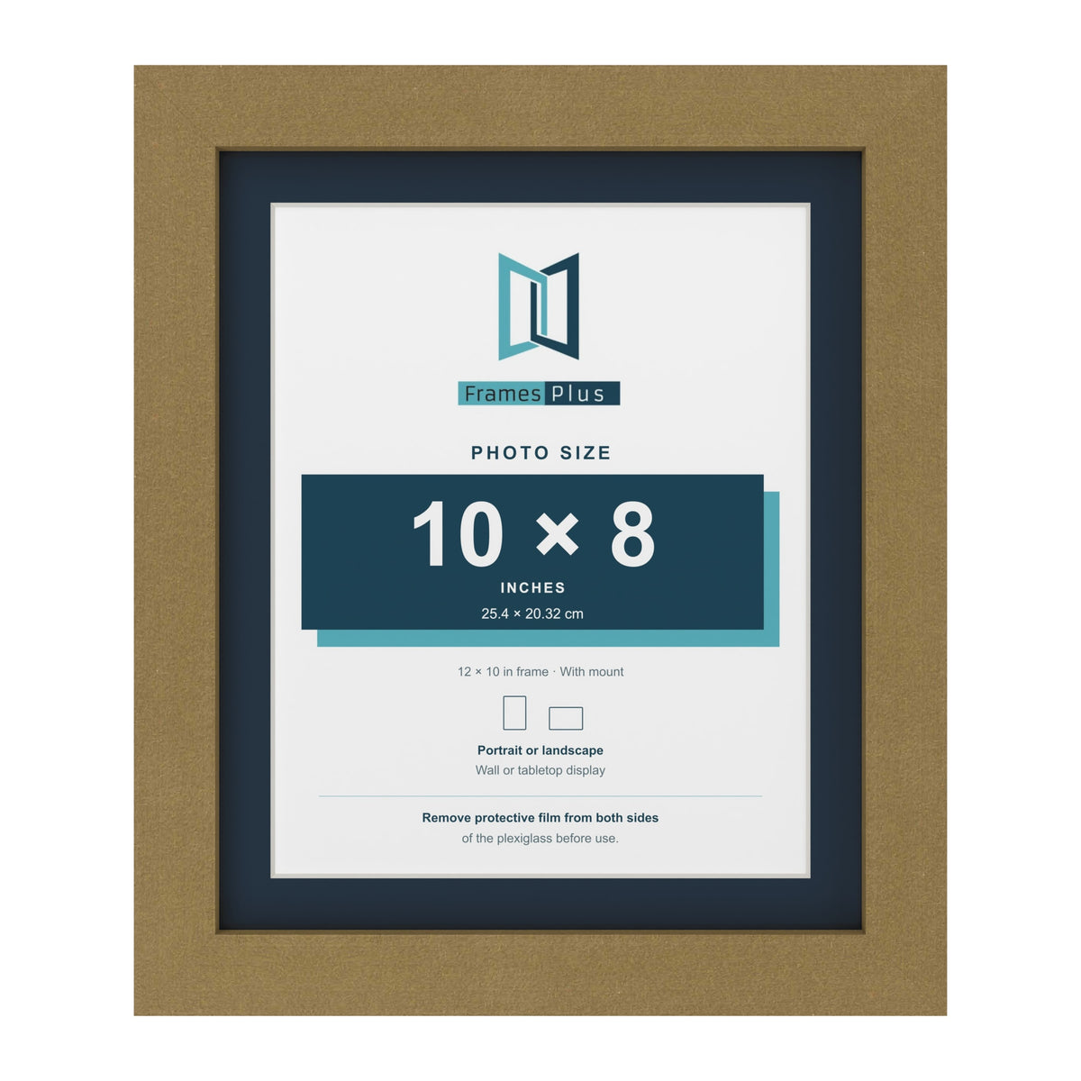 Gold 12 x 10 inch picture frame with a Pacific Blue mount for a 10 x 8 inch photo