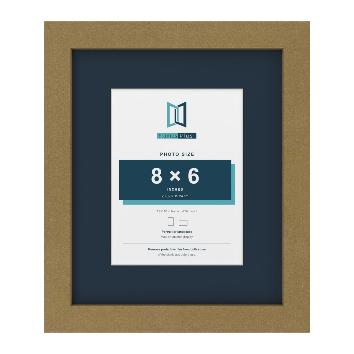 Gold 12 x 10 inch picture frame with a Pacific Blue mount for an 8 x 6 inch photo