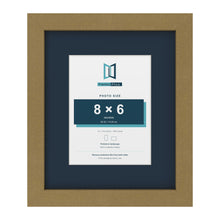 Gold 12 x 10 inch picture frame with a Pacific Blue mount for an 8 x 6 inch photo