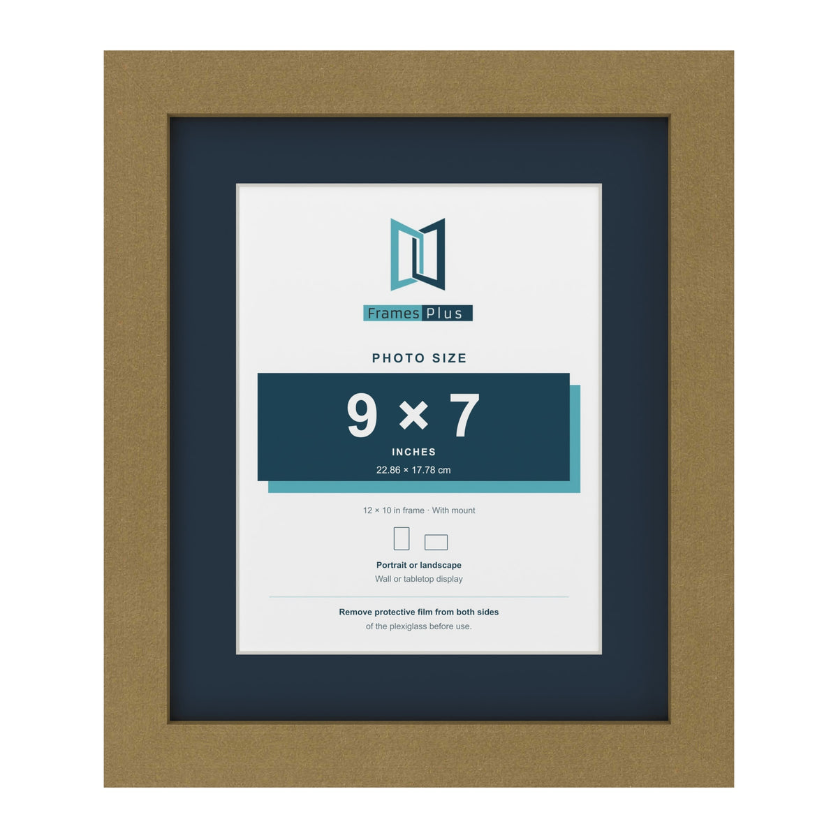 Gold 12 x 10 inch picture frame with a Pacific Blue mount for a 9 x 7 inch photo