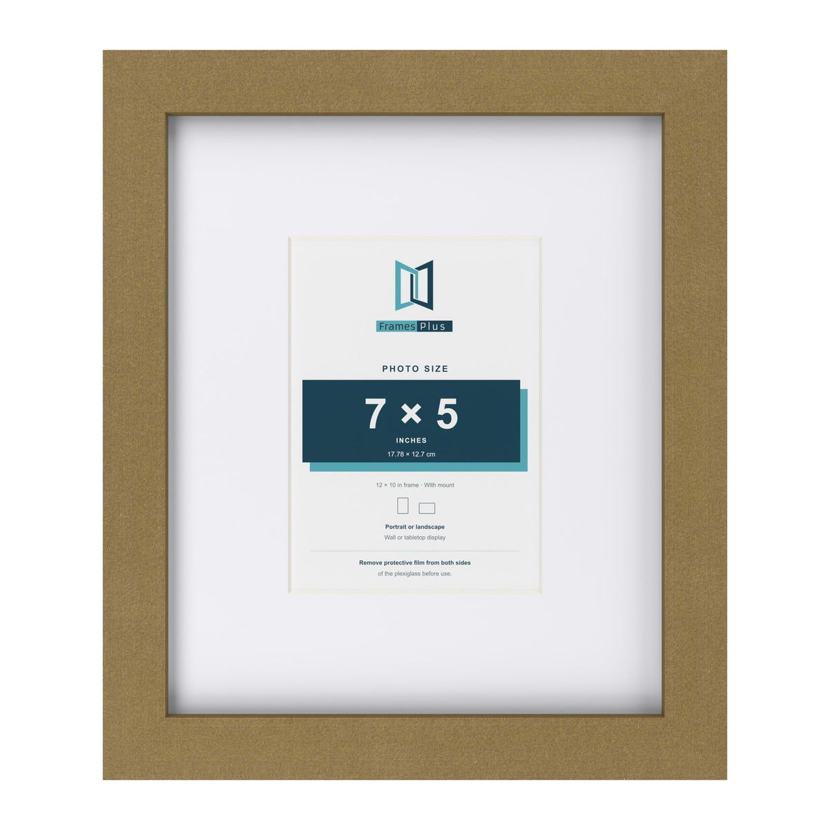 Gold 12 x 10 inch picture frame with a white mount for a 7 x 5 inch photo