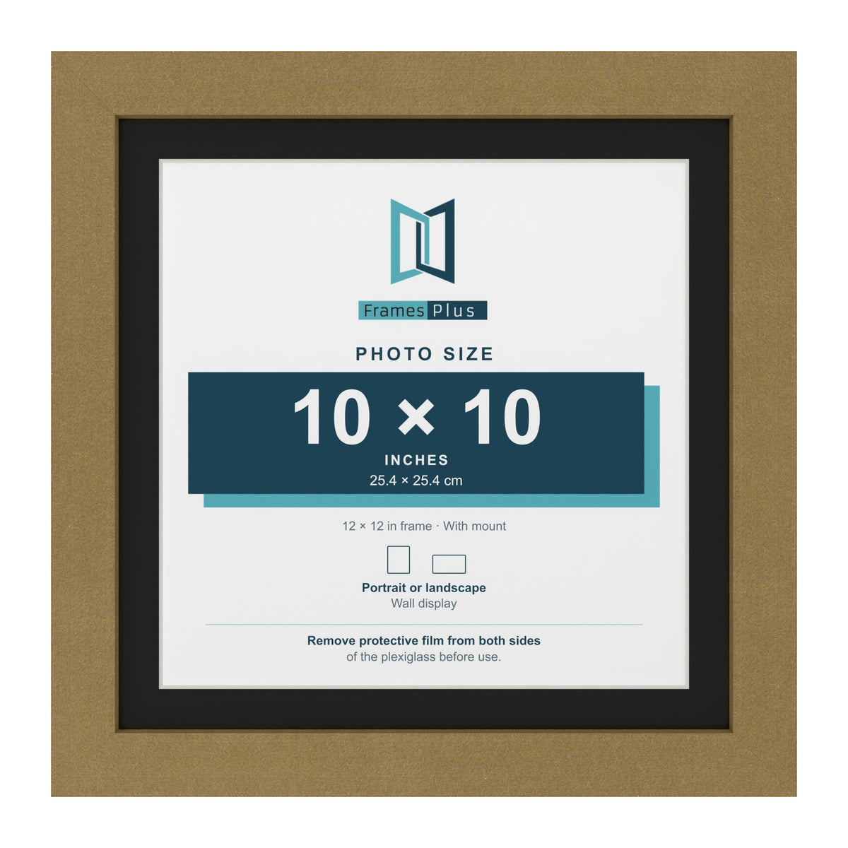 Gold 12 x 12 inch picture frame with a black mount for a 10 x 10 inch photo