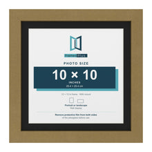 Gold 12 x 12 inch picture frame with a black mount for a 10 x 10 inch photo