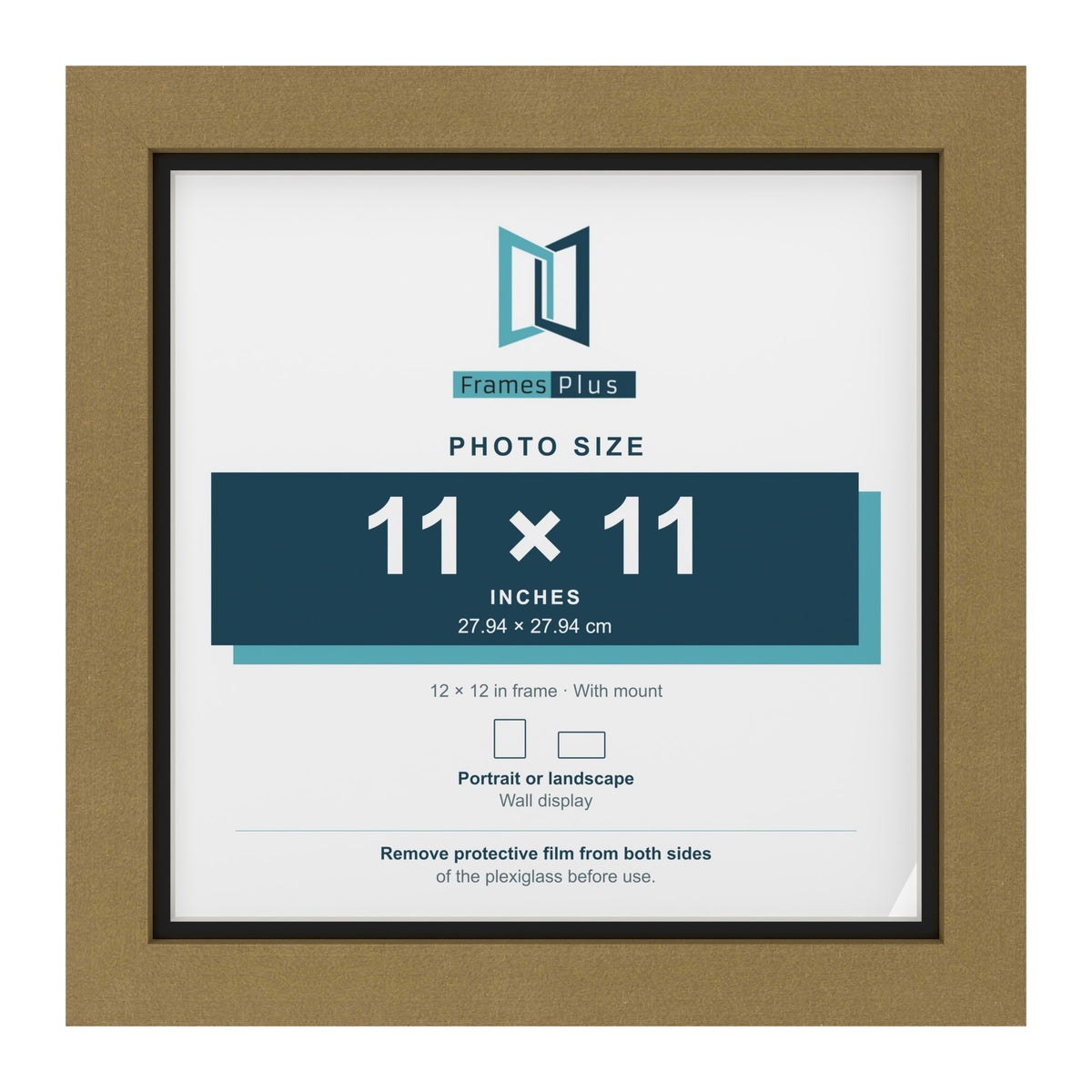 Gold 12 x 12 inch picture frame with a black mount for an 11 x 11 inch photo