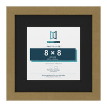 Gold 12 x 12 inch picture frame with a black mount for an 8 x 8 inch photo