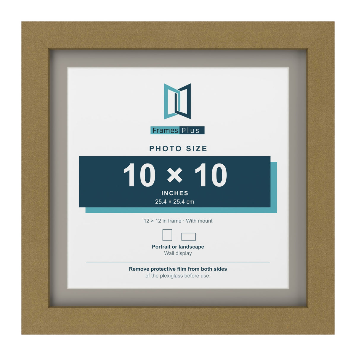 Gold 12 x 12 inch picture frame with a Dawn Grey mount for a 10 x 10 inch photo