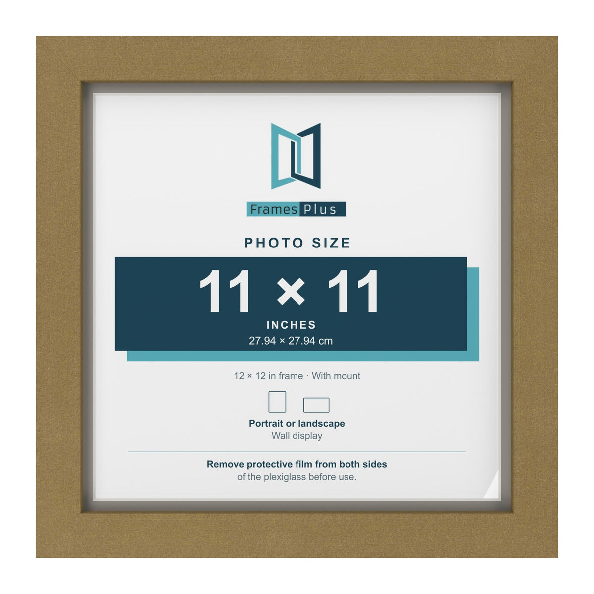 Gold 12 x 12 inch picture frame with a Dawn Grey mount for an 11 x 11 inch photo