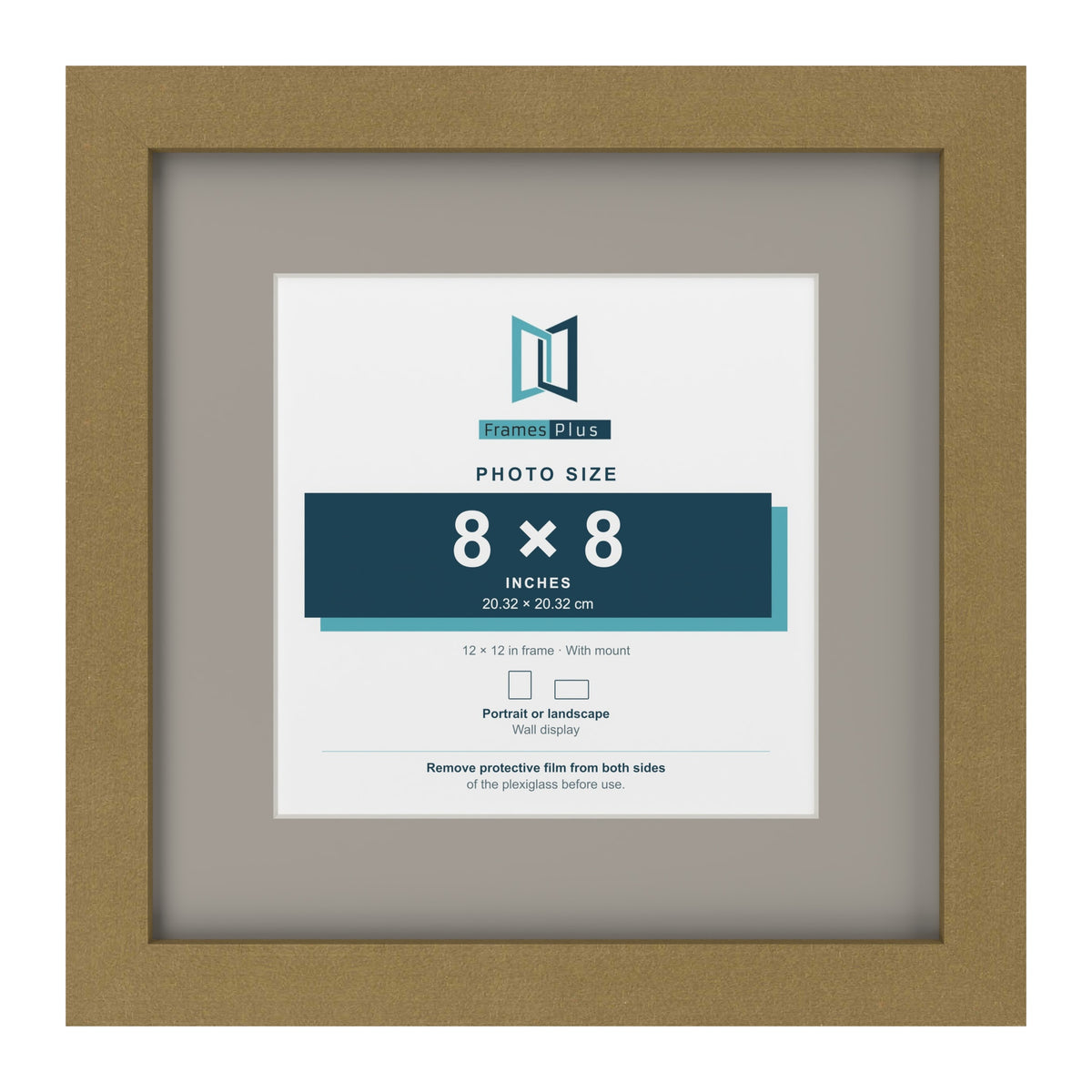 Gold 12 x 12 inch picture frame with a Dawn Grey mount for an 8 x 8 inch photo