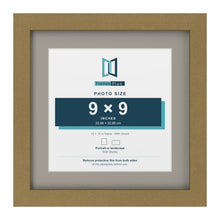 Gold 12 x 12 inch picture frame with a Dawn Grey mount for a 9 x 9 inch photo