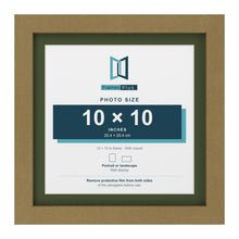 Gold 12 x 12 inch picture frame with a green mount for a 10 x 10 inch photo