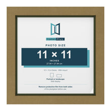 Gold 12 x 12 inch picture frame with a green mount for an 11 x 11 inch photo