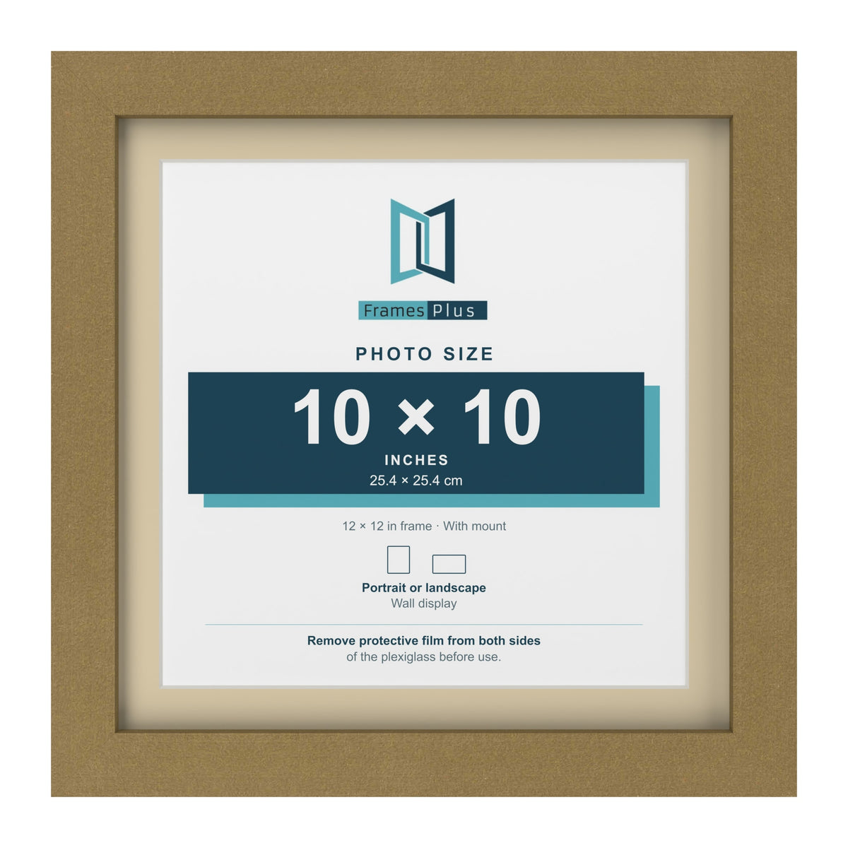 Gold 12 x 12 inch picture frame with an ivory mount for a 10 x 10 inch photo