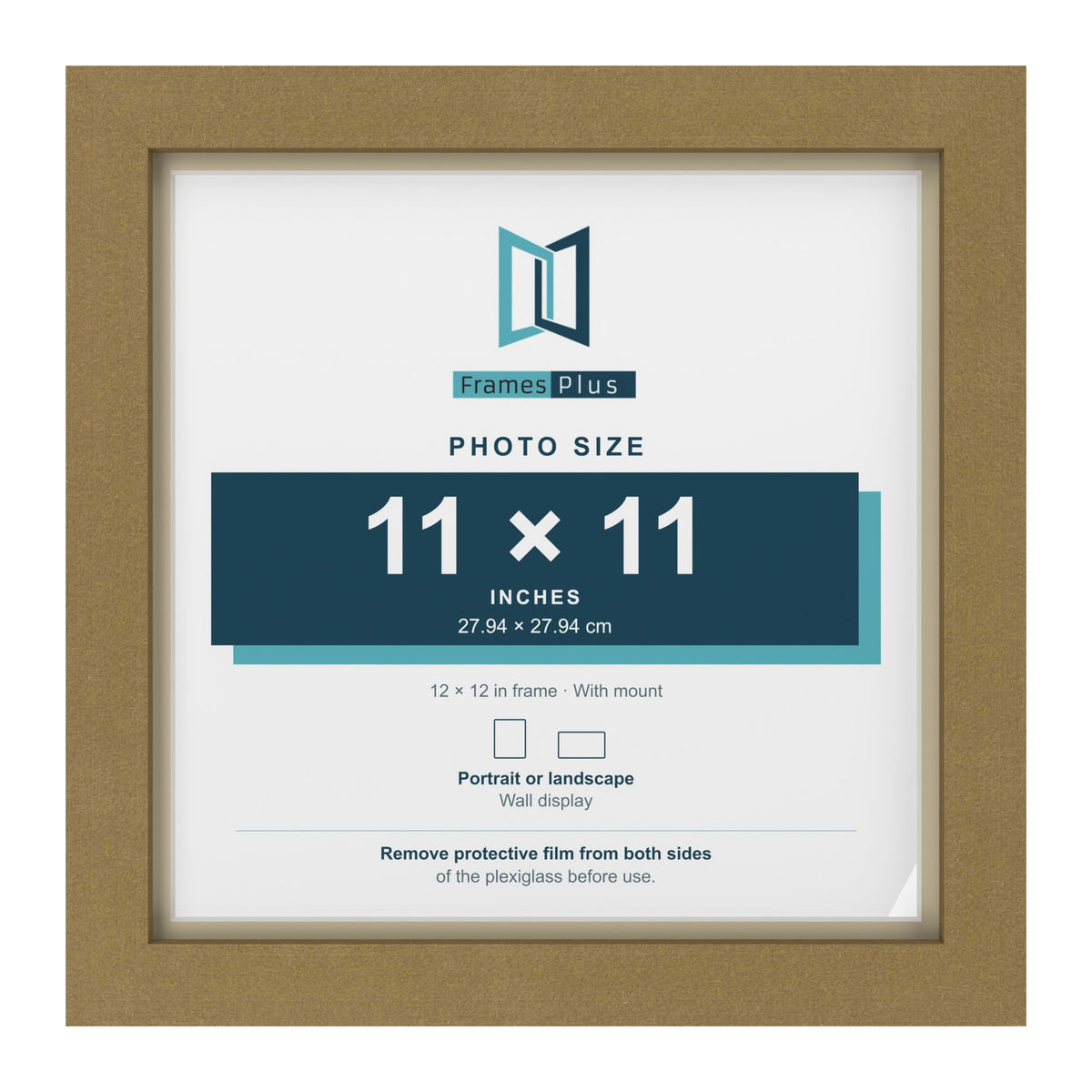 Gold 12 x 12 inch picture frame with an ivory mount for an 11 x 11 inch photo