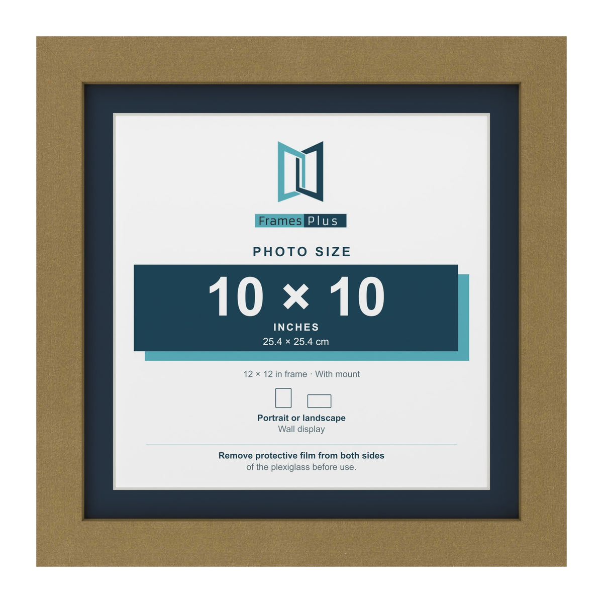 Gold 12 x 12 inch picture frame with a Pacific Blue mount for a 10 x 10 inch photo