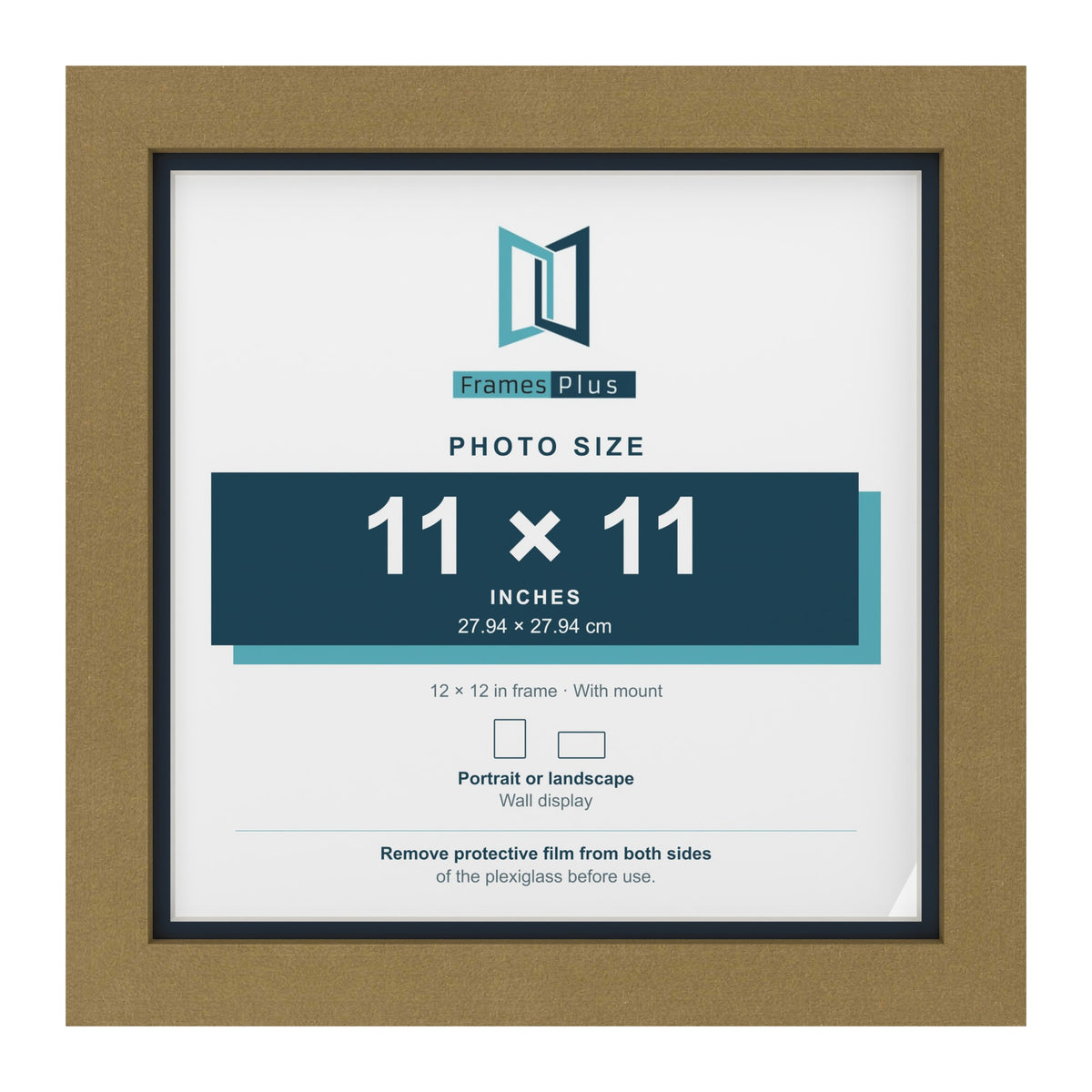 Gold 12 x 12 inch picture frame with a Pacific Blue mount for an 11 x 11 inch photo