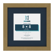 Gold 12 x 12 inch picture frame with a Pacific Blue mount for an 8 x 8 inch photo
