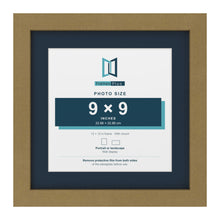 Gold 12 x 12 inch picture frame with a Pacific Blue mount for a 9 x 9 inch photo
