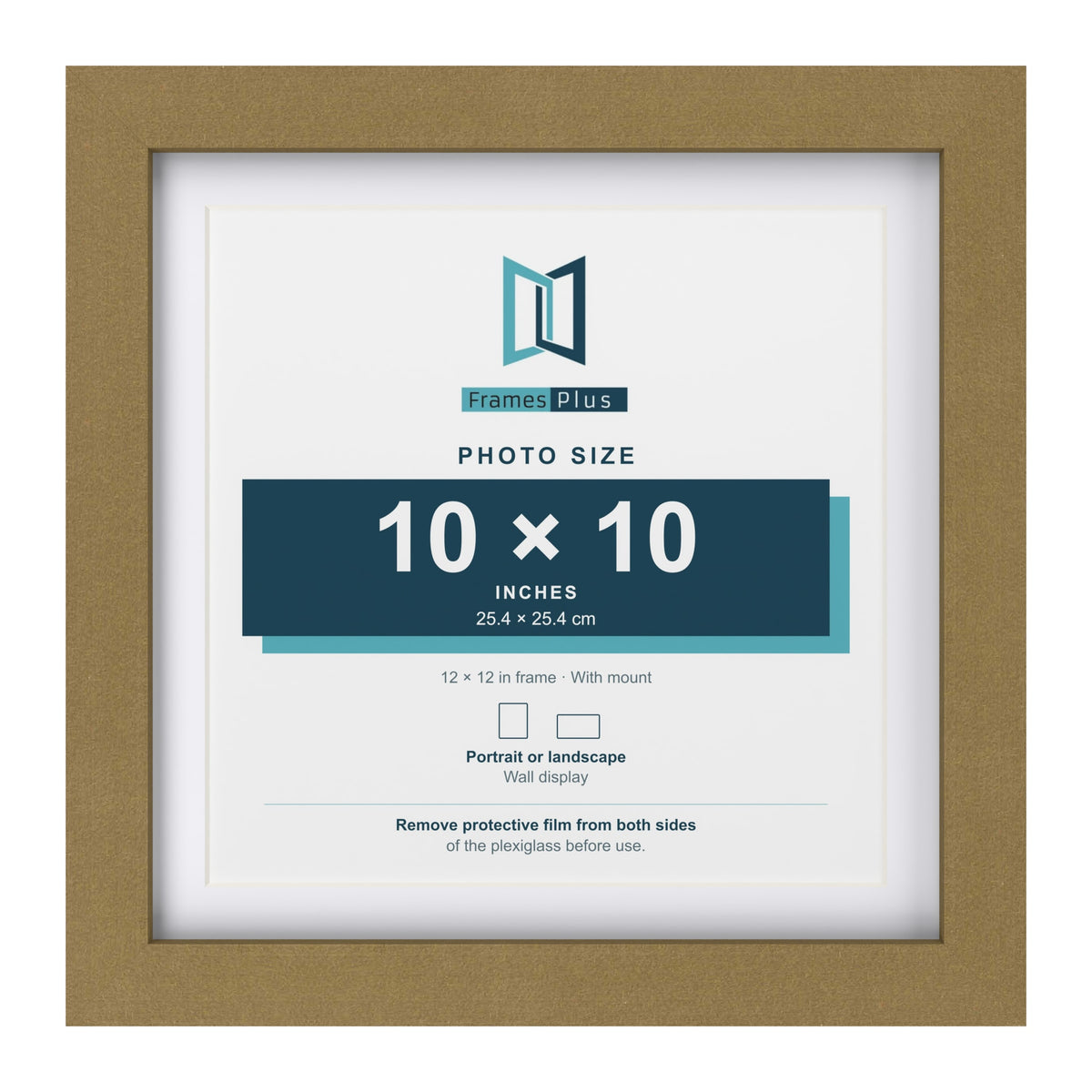 Gold 12 x 12 inch picture frame with a white mount for a 10 x 10 inch photo