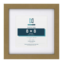 Gold 12 x 12 inch picture frame with a white mount for a 8 x 8 inch photo