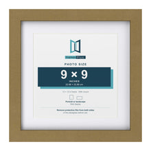 Gold 12 x 12 inch picture frame with a white mount for a 9 x 9 inch photo