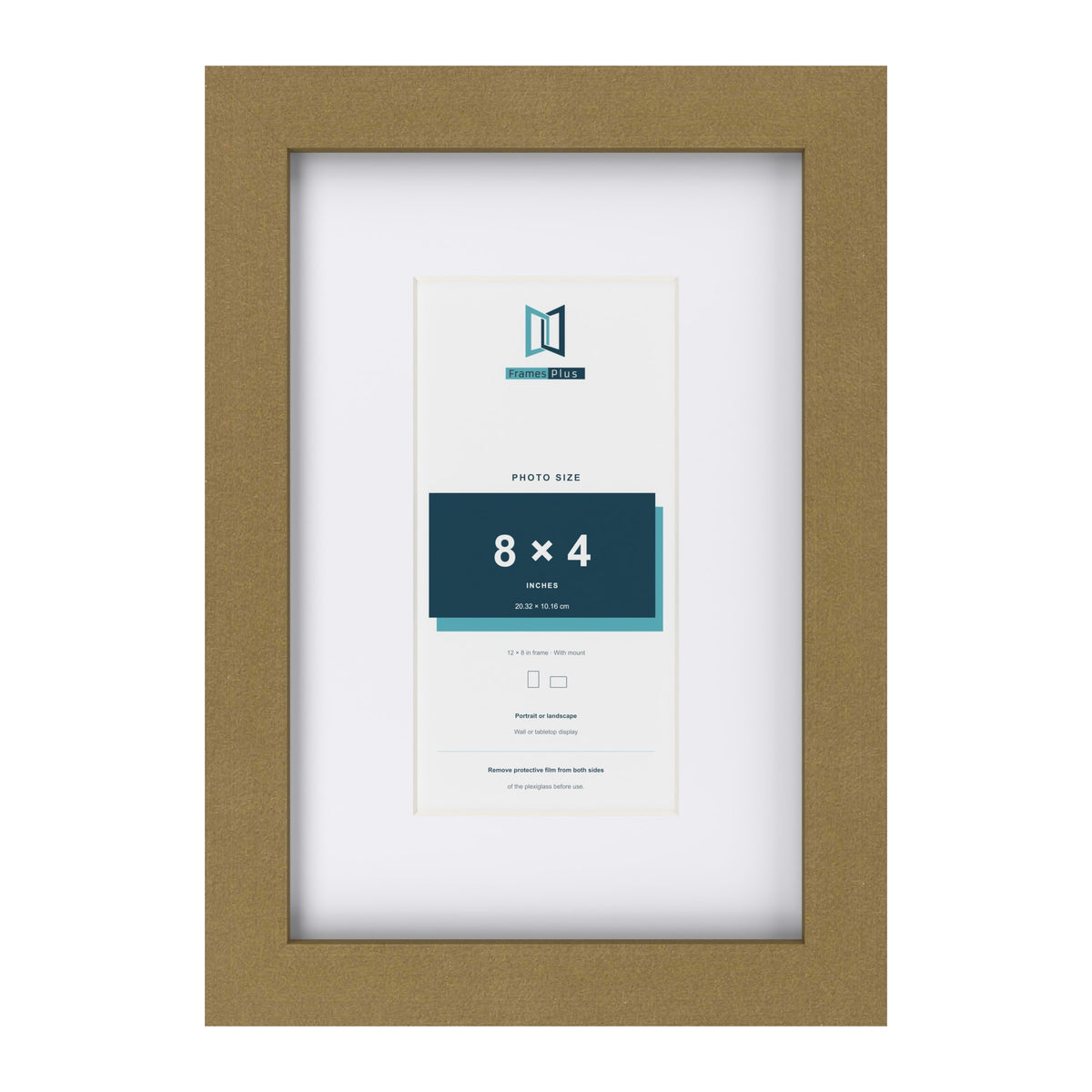 Gold 12 x 8 inch picture frame with a white mount for an 8 x 4 inch photo