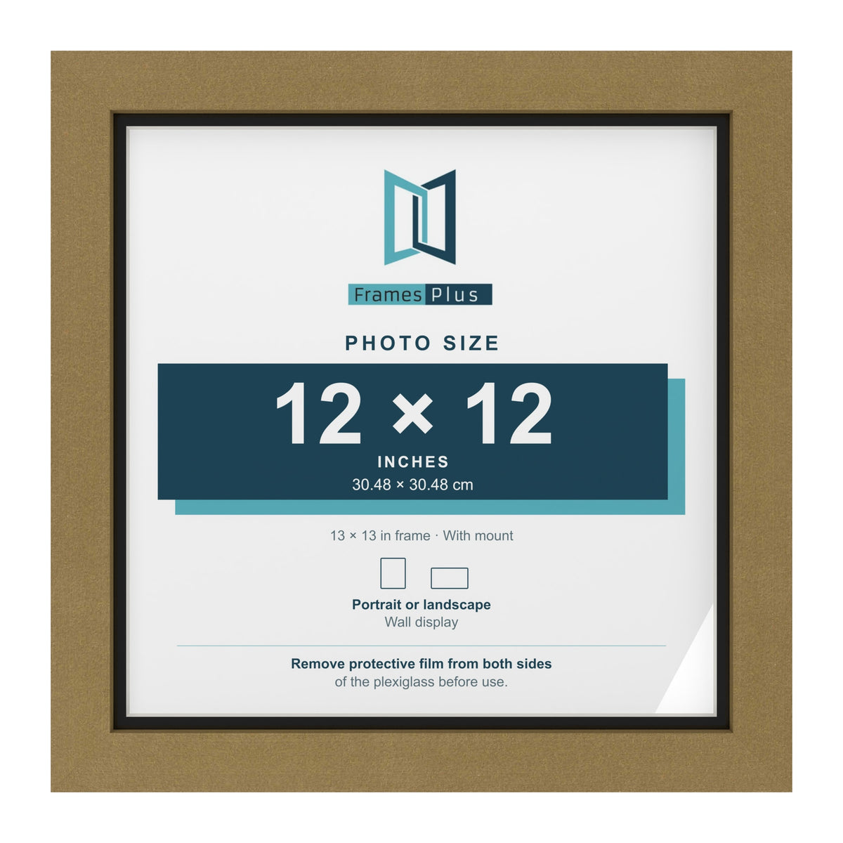 Gold 13 x 13 inch picture frame with a black mount for a 12 x 12 inch photo