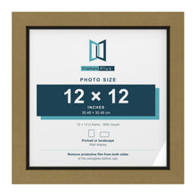 Gold 13 x 13 inch picture frame with a black mount for a 12 x 12 inch photo