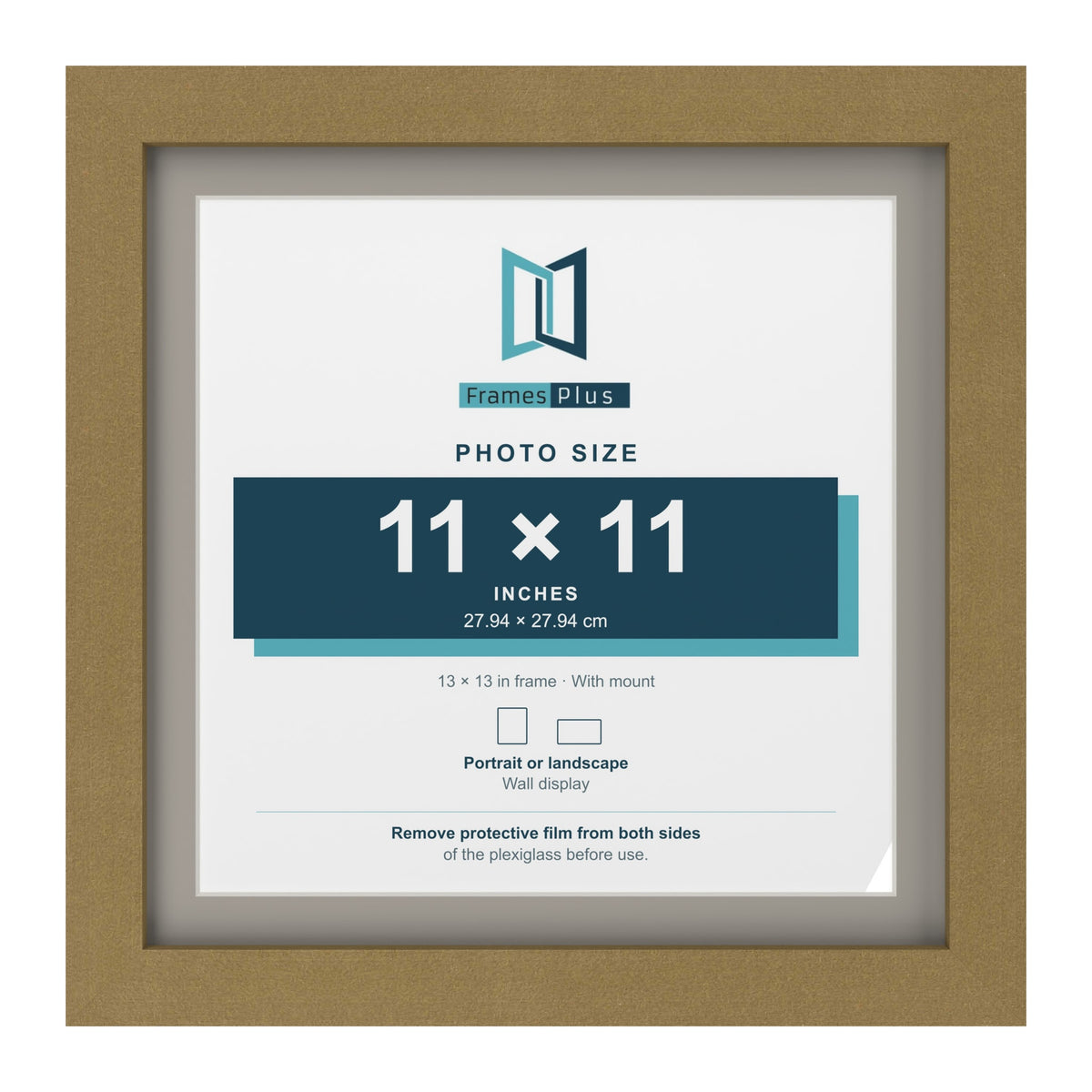 Gold 13 x 13 inch picture frame with a Dawn Grey mount for an 11 x 11 inch photo