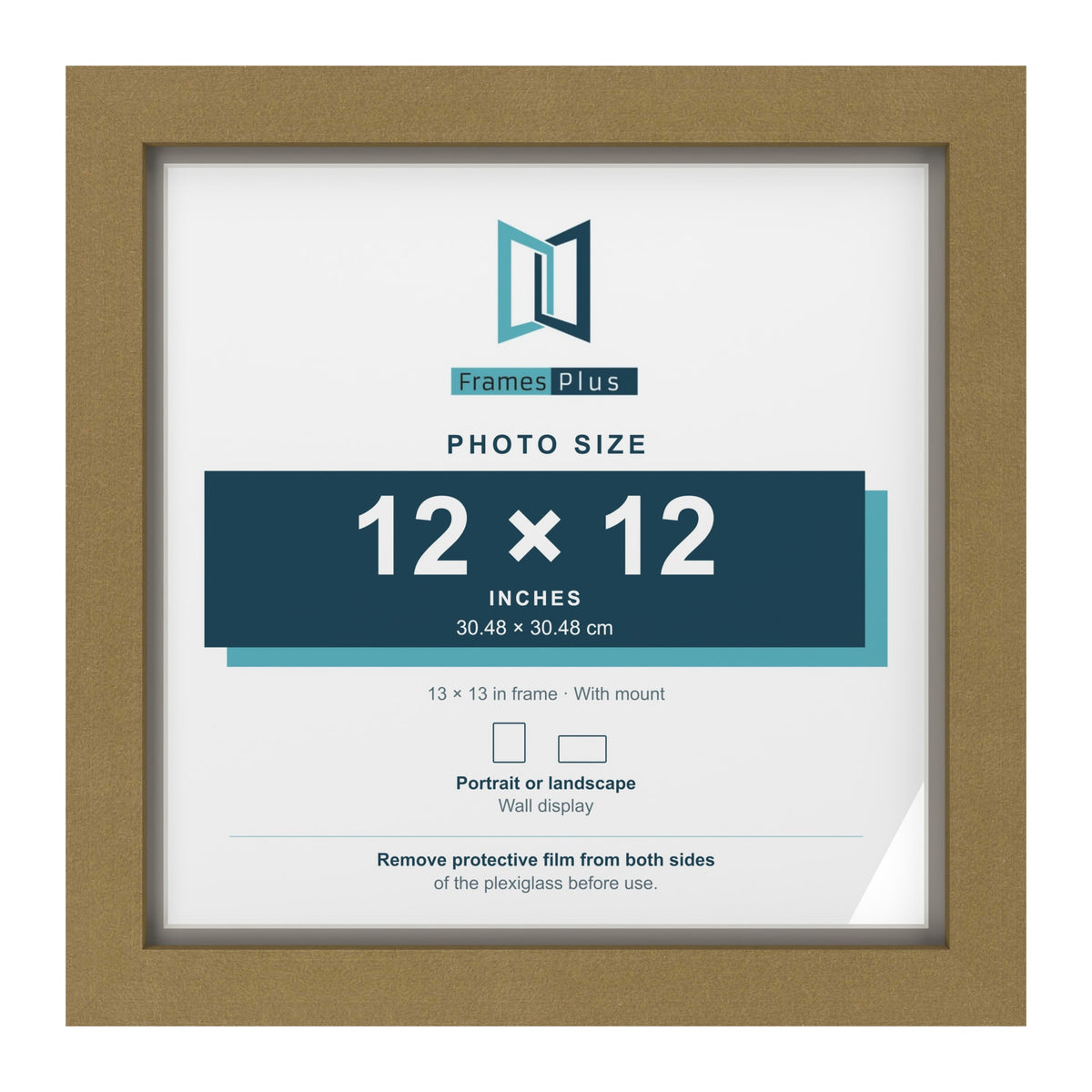 Gold 13 x 13 inch picture frame with a Dawn Grey mount for a 12 x 12 inch photo