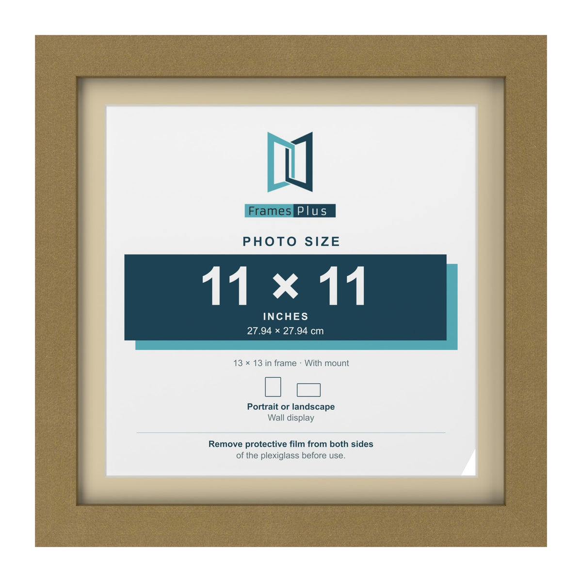 Gold 13 x 13 inch picture frame with an ivory mount for an 11 x 11 inch photo