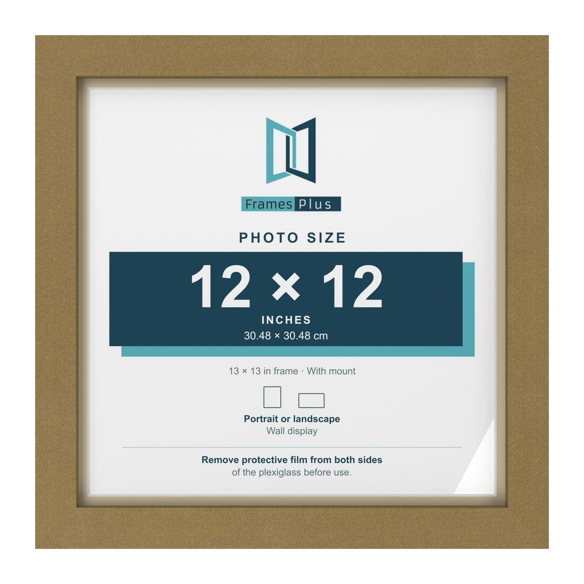 Gold 13 x 13 inch picture frame with an ivory mount for a 12 x 12 inch photo