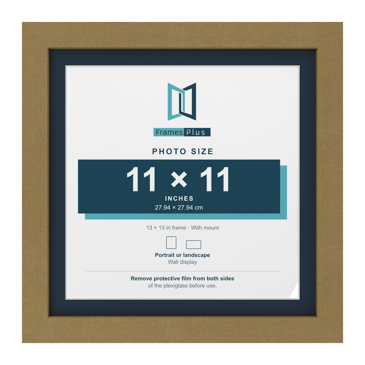 Gold 13 x 13 inch picture frame with a Pacific Blue mount for an 11 x 11 inch photo