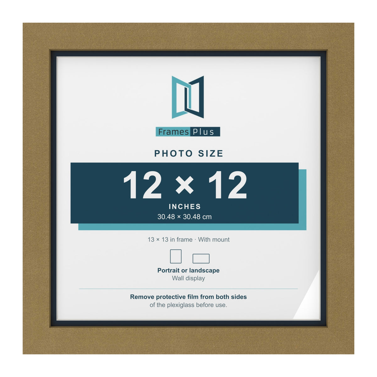 Gold 13 x 13 inch picture frame with a Pacific Blue mount for a 12 x 12 inch photo